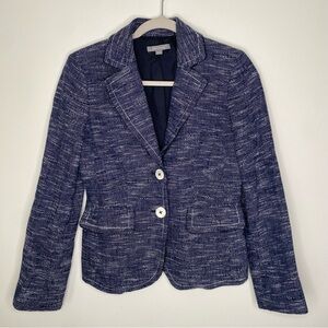 Ann Taylor Tweed Heathered Blazer in Navy Blue and White Cotton Blend Sz 4